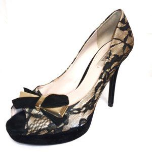 Guess Black Lace & Gold Tone Platform Heel